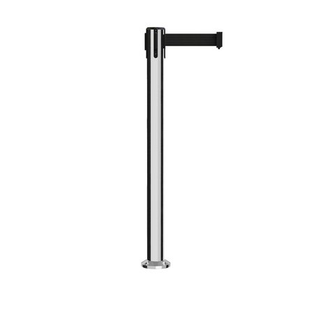 MONTOUR LINE Stanchion Belt Barrier Fixed Base Pol.Steel Post 14ft.Black Belt MX650F-PS-BK-140